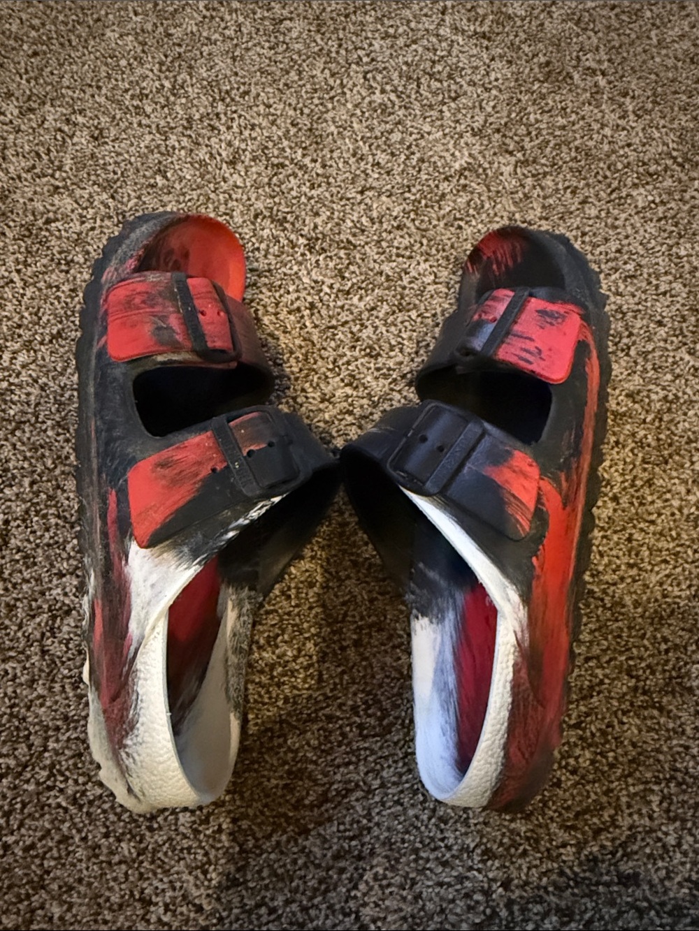 Birkenstock Women’s Painted Two-Buckle Sandals in Black and Red - Picture 3 of 3